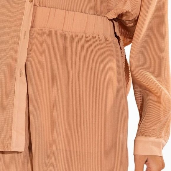 Callie Pleats Please: Sheer Tan Chiffon Accordion Pleated Lounge Shorts  M XL - Picture 4 of 10